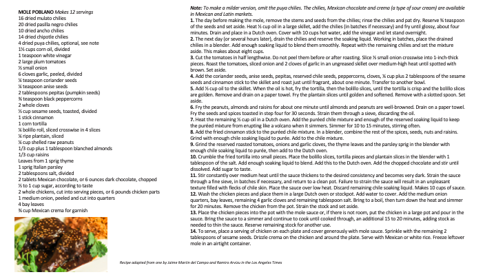 picture of the recipie for the classic mexican dish 'mole poblano'